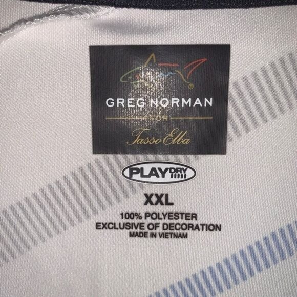 Greg Norman XXL White Play Dry Golf Polo Shirt With Striped Pattern & Shark Logo - Picture 3 of 13